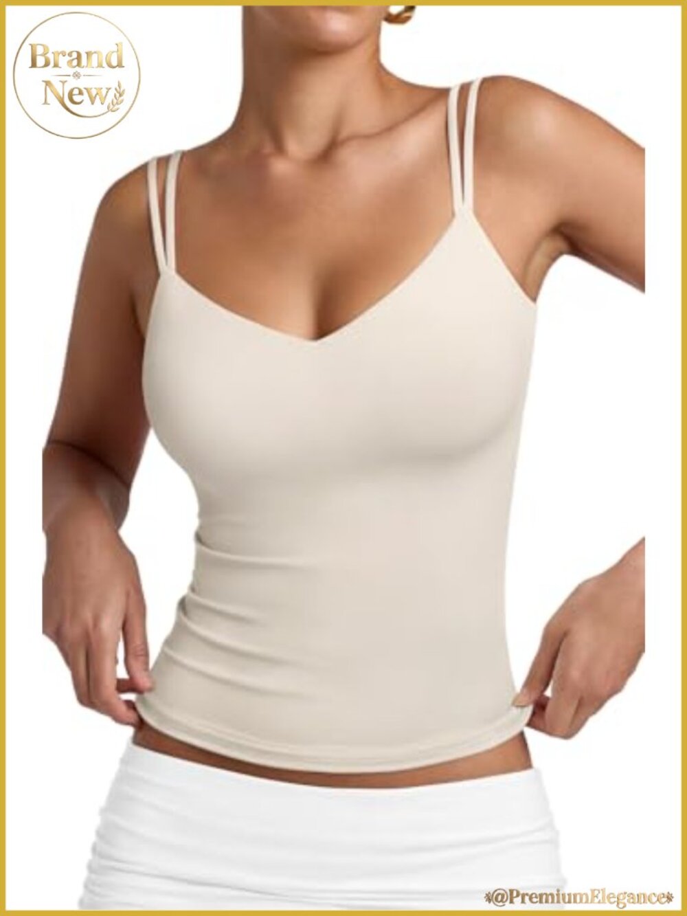 Women's Sleeveless V-Neck Tank Top Double Lined Slim Fit Cami